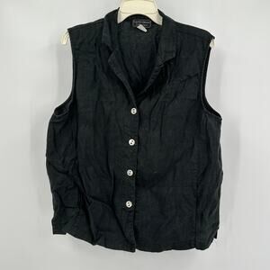 Carol Anderson Women Top XL Black Linen Minimalist Coastal Cottagecore Summer‎